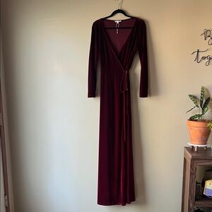 Baltic Born Velvet Wrap Maxi Dress Burgundy Size M